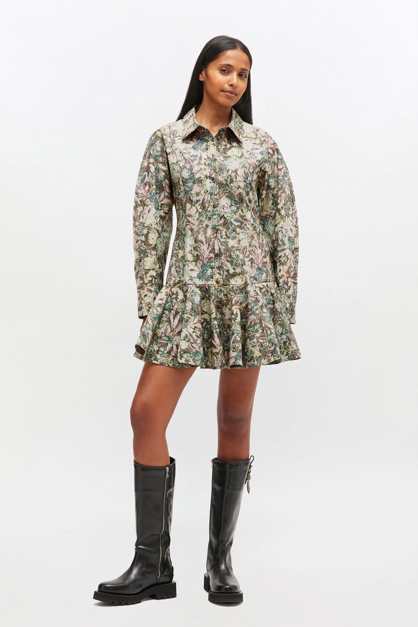 GEPRINTE MINI-ROK VAN STRETCH-KATOEN MET KNOPEN, JADEITE