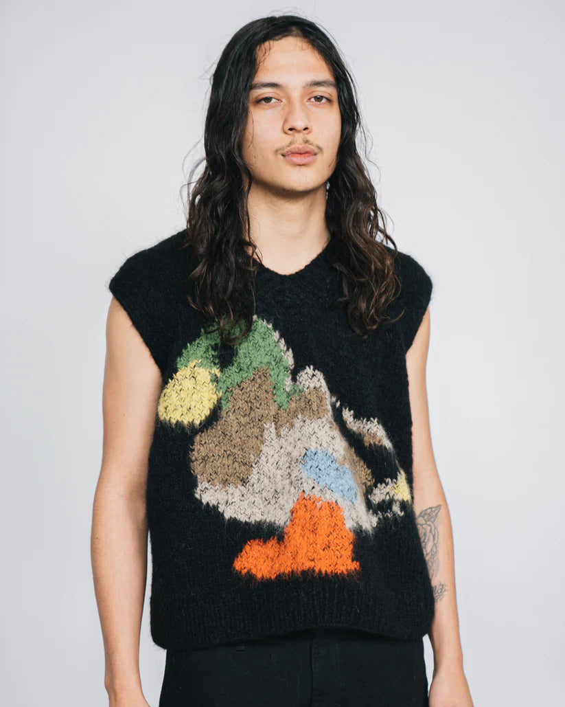 DUCK, PIGEON HAND KNITTED VEST BLACK