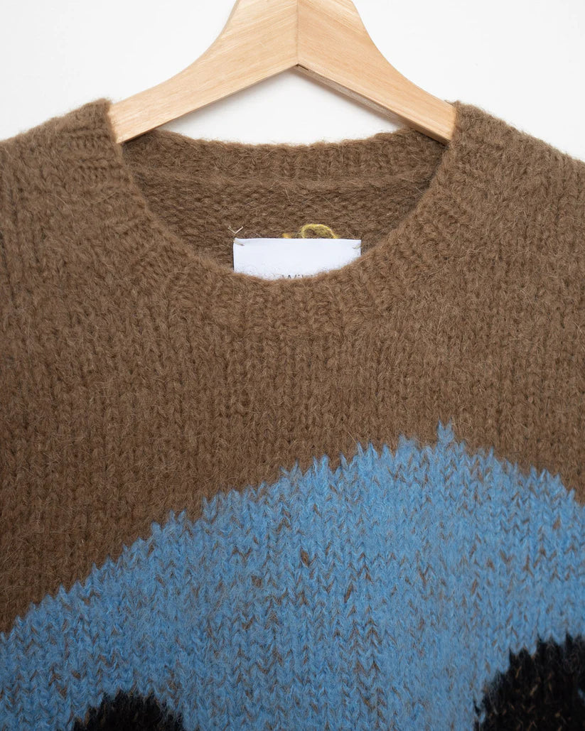 ELEPHANT, CHEETAH HAND KNITTED SWEATER BROWN