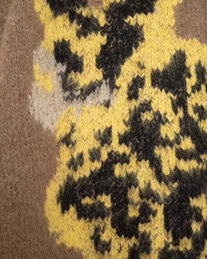 ELEPHANT, CHEETAH HAND KNITTED SWEATER BROWN