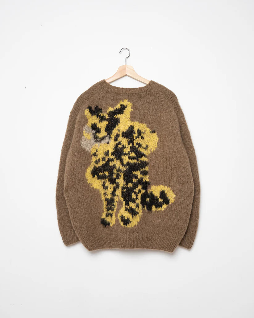 ELEPHANT, CHEETAH HAND KNITTED SWEATER BROWN