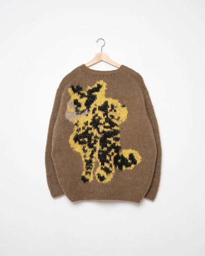 ELEPHANT, CHEETAH HAND KNITTED SWEATER BROWN
