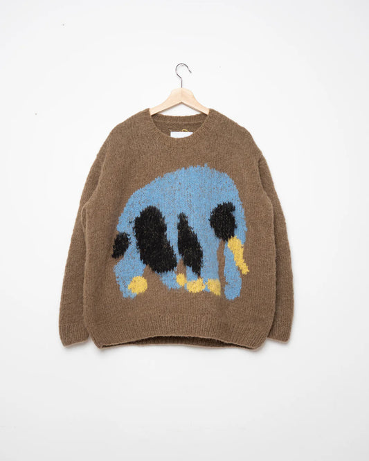 ELEPHANT, CHEETAH HAND KNITTED SWEATER BROWN