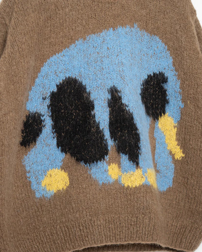 ELEPHANT, CHEETAH HAND KNITTED SWEATER BROWN