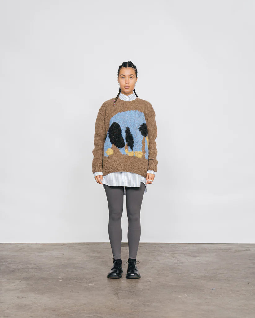 ELEPHANT, CHEETAH HAND KNITTED SWEATER BROWN