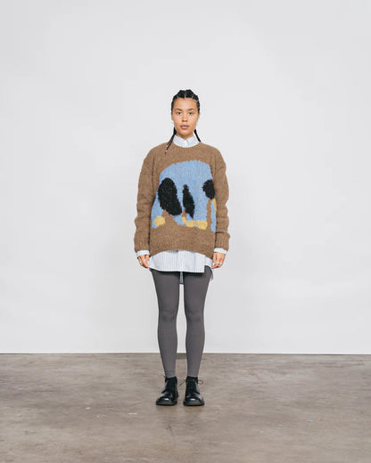 ELEPHANT, CHEETAH HAND KNITTED SWEATER BROWN