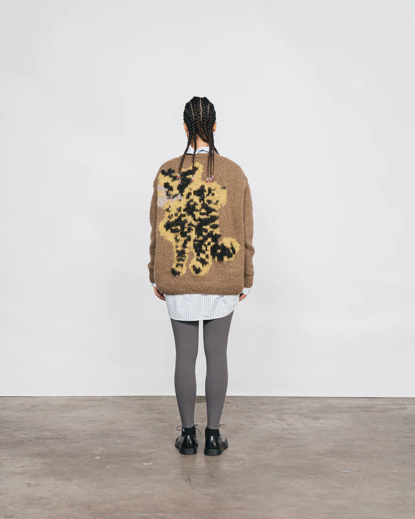 ELEPHANT, CHEETAH HAND KNITTED SWEATER BROWN
