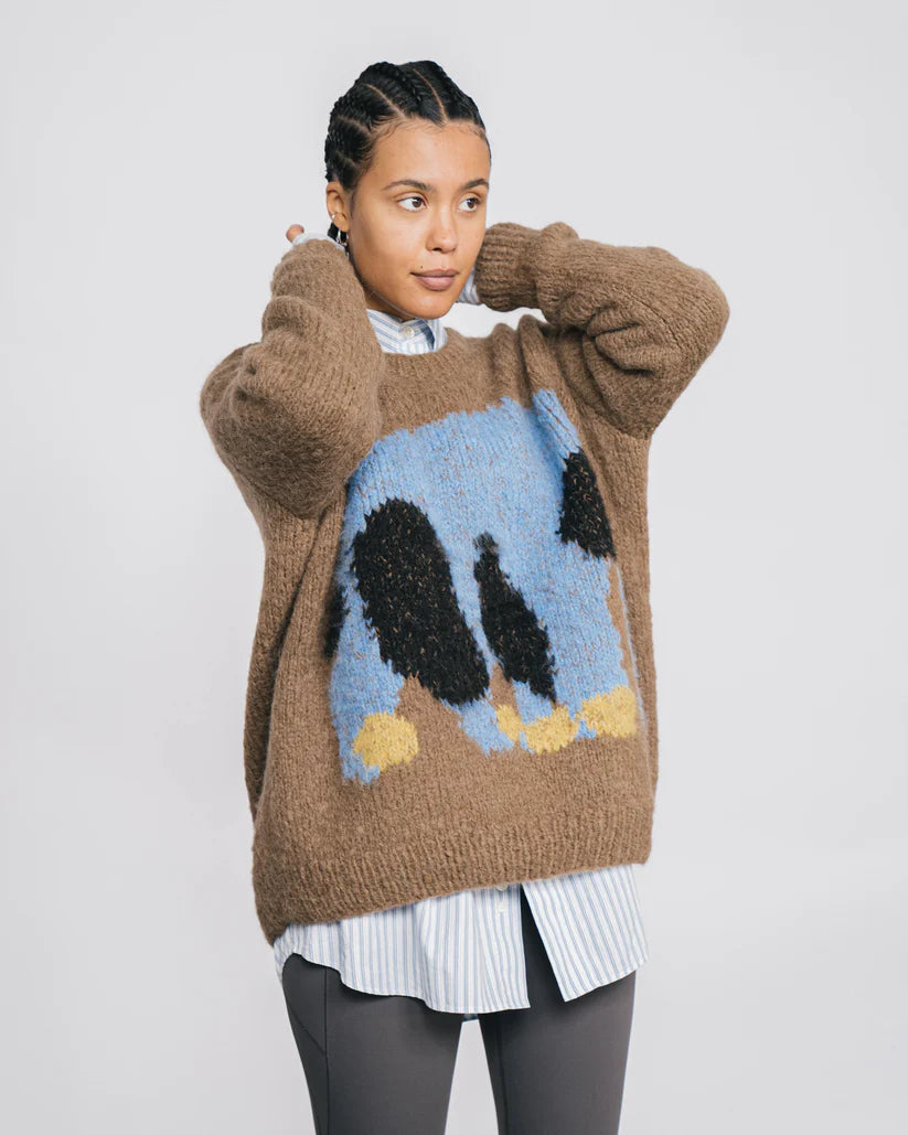 ELEPHANT, CHEETAH HAND KNITTED SWEATER BROWN
