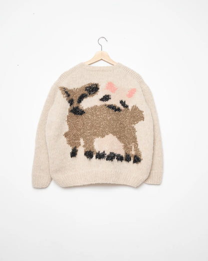 PUG, GOATS HAND KNITTED SWEATER OFF WHITE