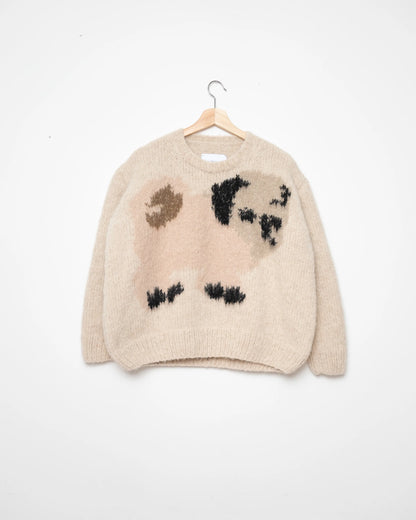 PUG, GOATS HAND KNITTED SWEATER OFF WHITE