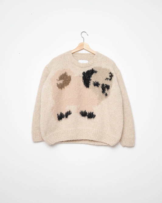 PUG, GOATS HAND KNITTED SWEATER OFF WHITE