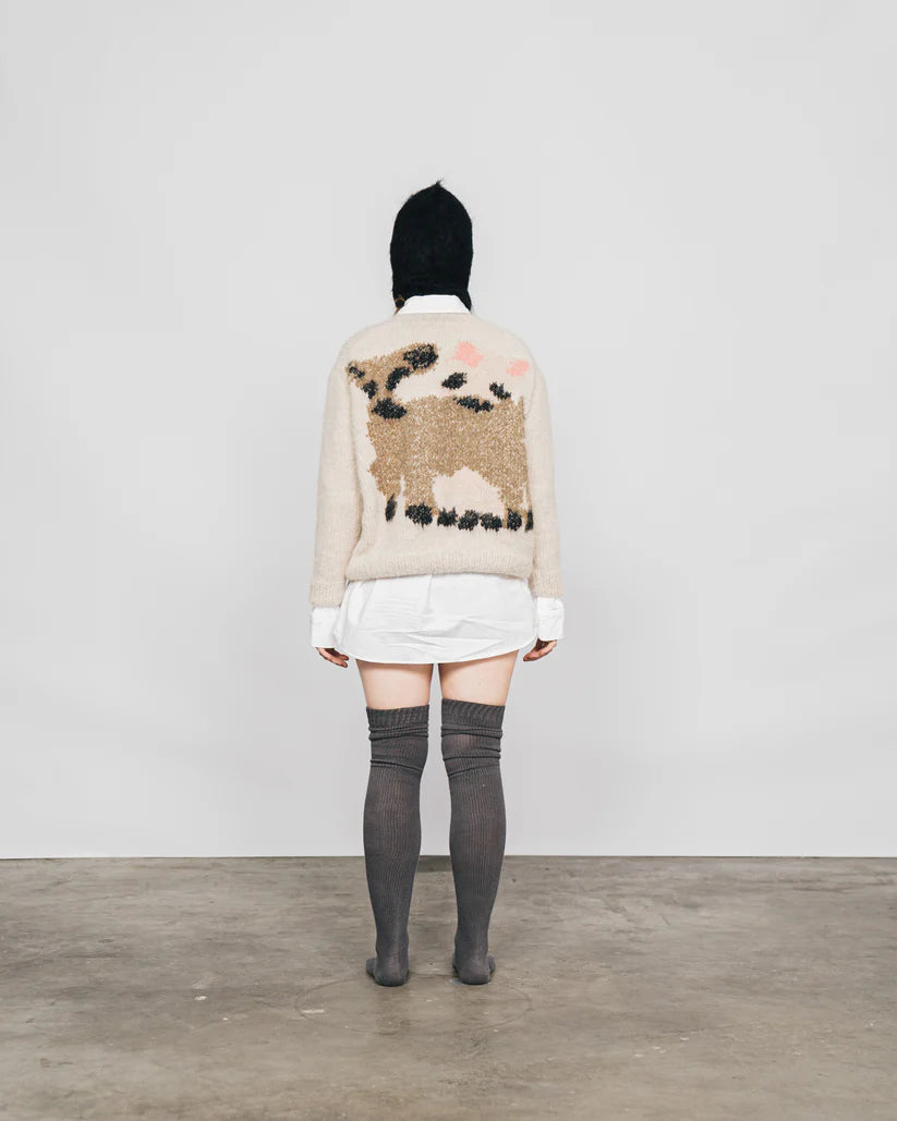 PUG, GOATS HAND KNITTED SWEATER OFF WHITE