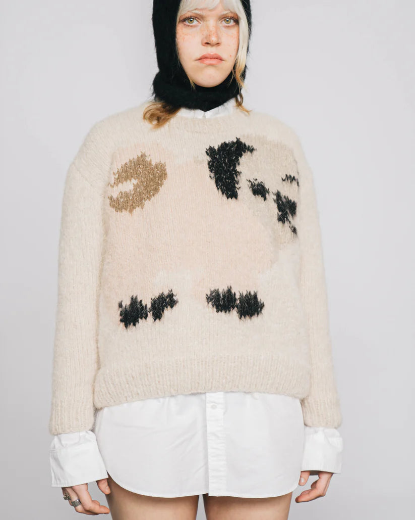 PUG, GOATS HAND KNITTED SWEATER OFF WHITE