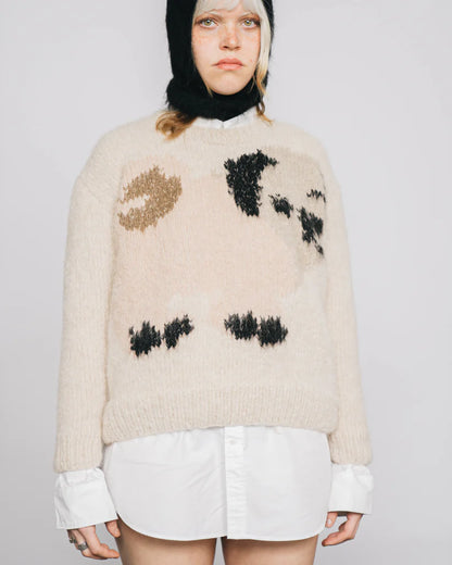 PUG, GOATS HAND KNITTED SWEATER OFF WHITE