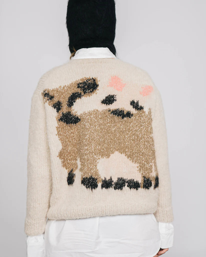 PUG, GOATS HAND KNITTED SWEATER OFF WHITE