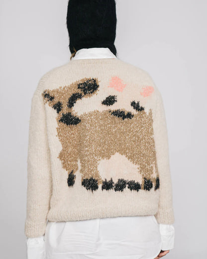 PUG, GOATS HAND KNITTED SWEATER OFF WHITE