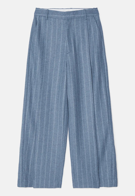 WIDE PLEATED STRIPED TROUSERS GREY BLUE STRIPE