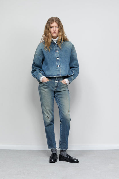 BOXY CROPPED SHIRT MID BLUE