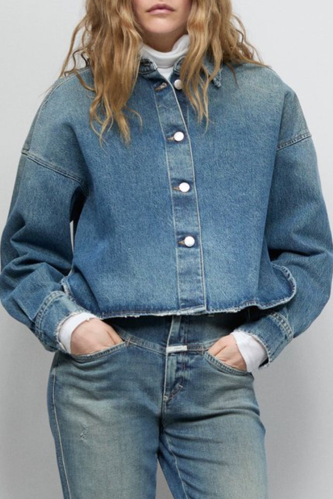 BOXY CROPPED SHIRT MID BLUE