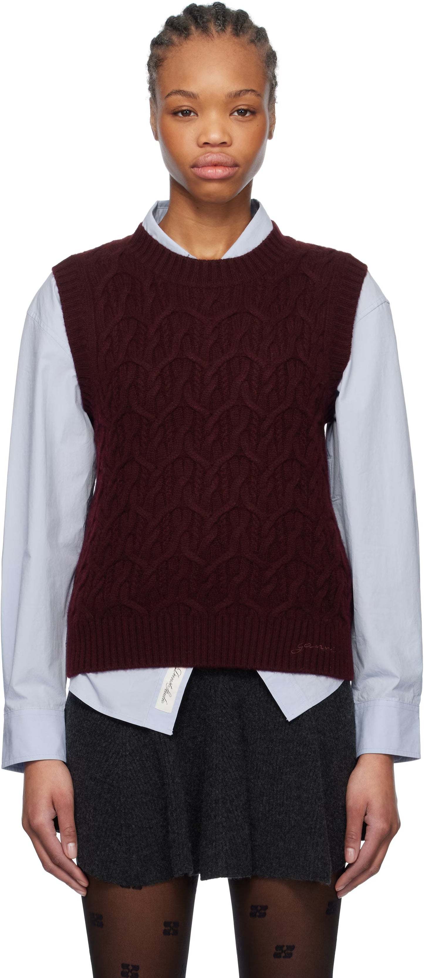 WOOL CASHMERE CABLE VEST PORT ROYALE