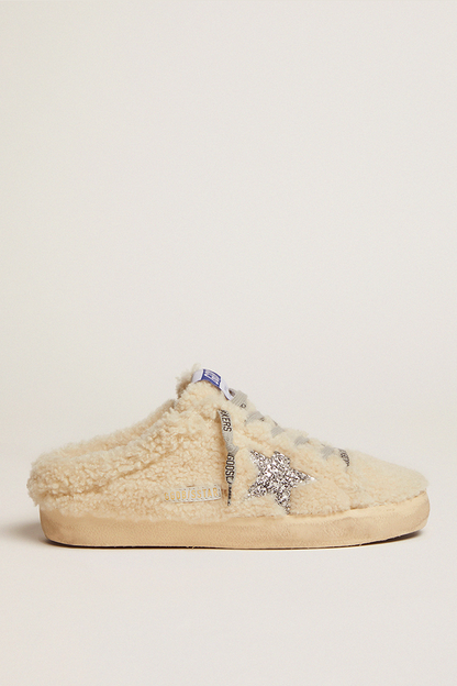 SUPER-STAR SABOT SHEARLING UPPER GLITTER STAR NATURAL WHITE/SILVER