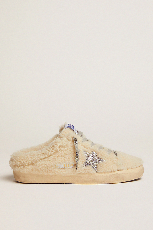 SUPER-STAR SABOT SHEARLING UPPER GLITTER STAR NATURAL WHITE/SILVER