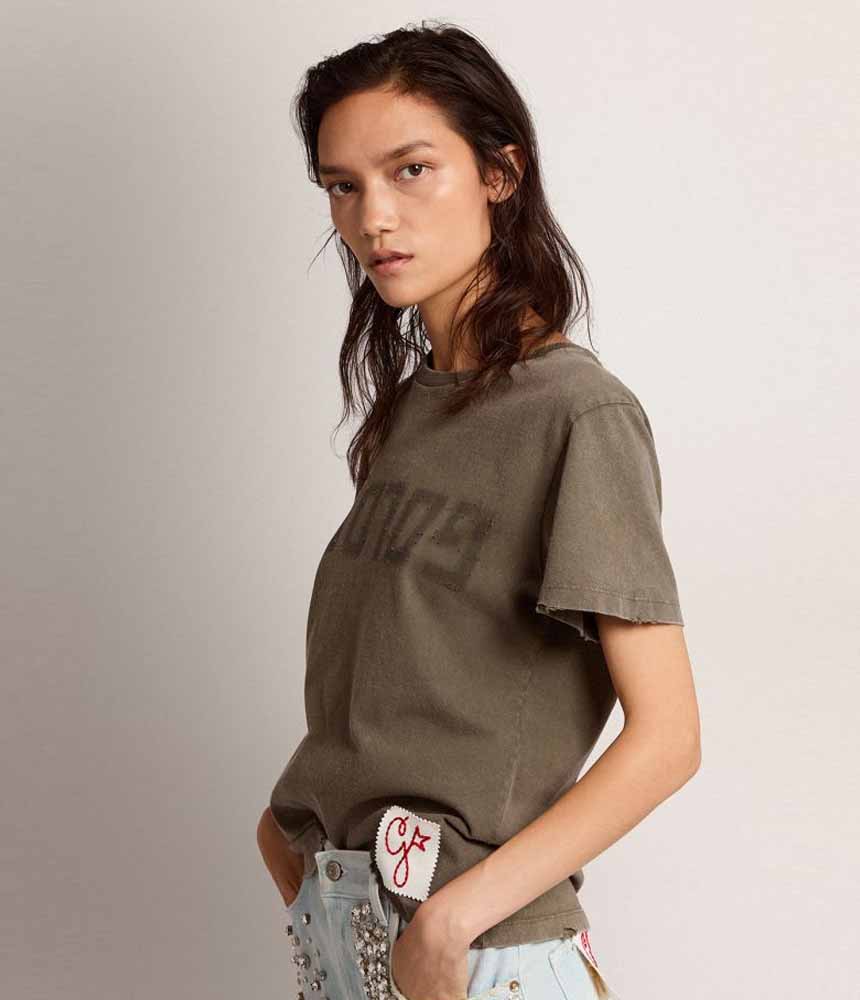 DISTRESSED COTTON JERSEY WITH LOGO DUSTY OLIVE DUSTY OLIVE