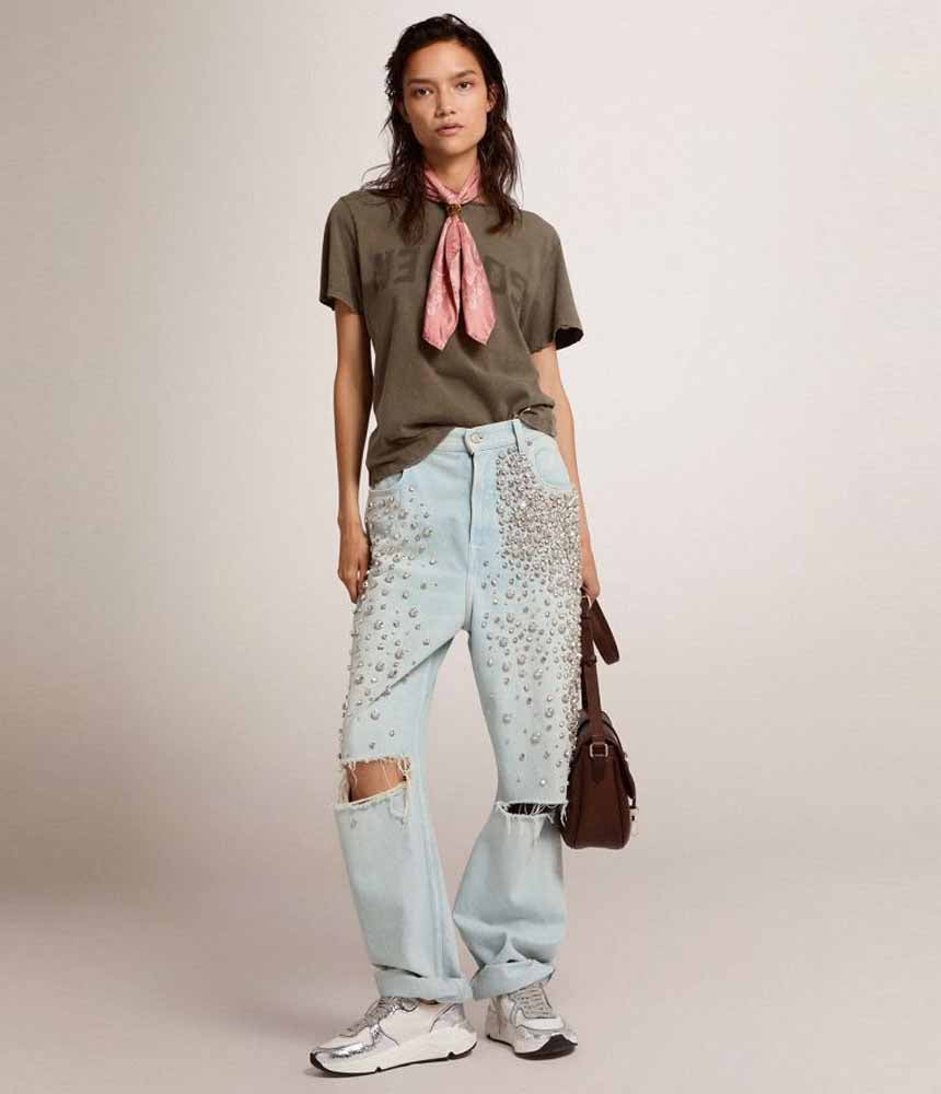 DISTRESSED COTTON JERSEY WITH LOGO DUSTY OLIVE DUSTY OLIVE