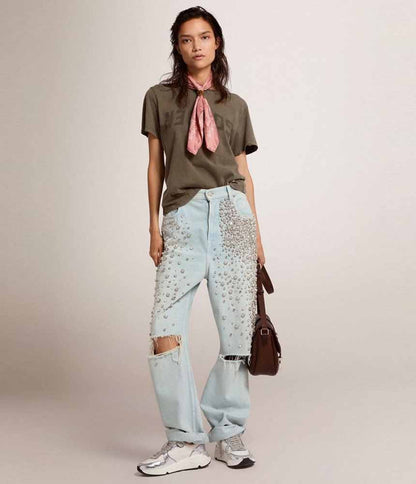 DISTRESSED COTTON JERSEY WITH LOGO DUSTY OLIVE DUSTY OLIVE
