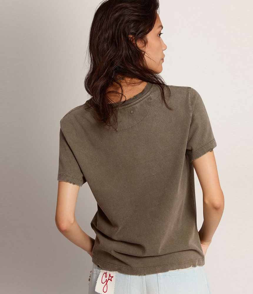 DISTRESSED COTTON JERSEY WITH LOGO DUSTY OLIVE DUSTY OLIVE