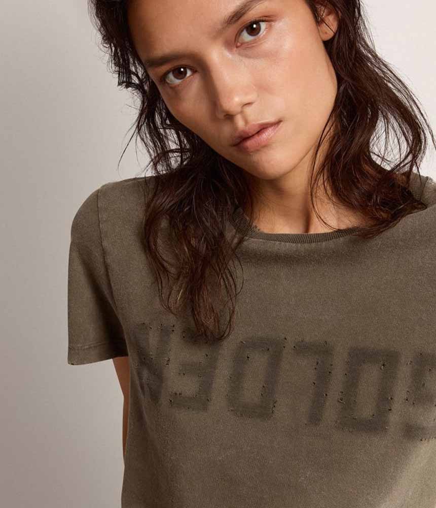 DISTRESSED COTTON JERSEY WITH LOGO DUSTY OLIVE DUSTY OLIVE