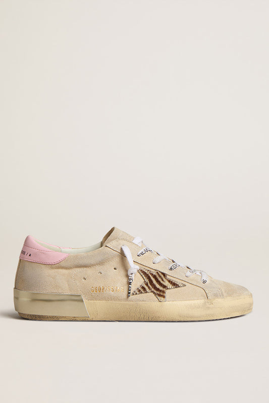 SUPER STAR SUEDE UPPER HORSY ZEBRA PRINTED STAR LEATHER HEEL LAMINATED HALF FOXING SEEDPEARL/BUTTER BROWN ZEBRA/ORCHID PINK