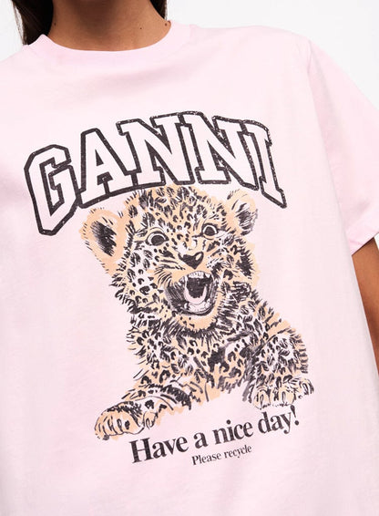 BASIC JERSEY LEOPARD RELAXED T-SHIRT CHALK PINK