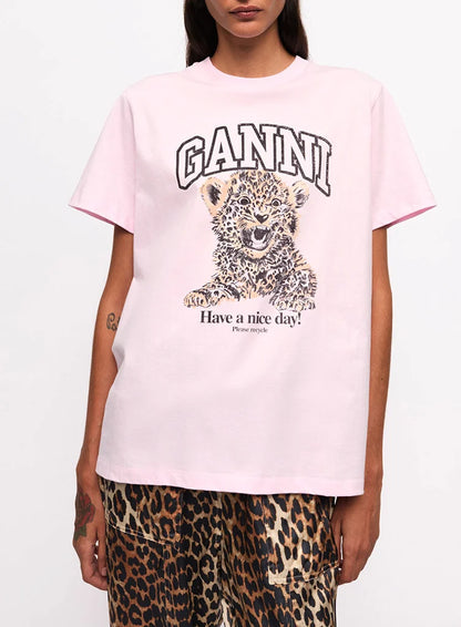 BASIC JERSEY LEOPARD RELAXED T-SHIRT CHALK PINK