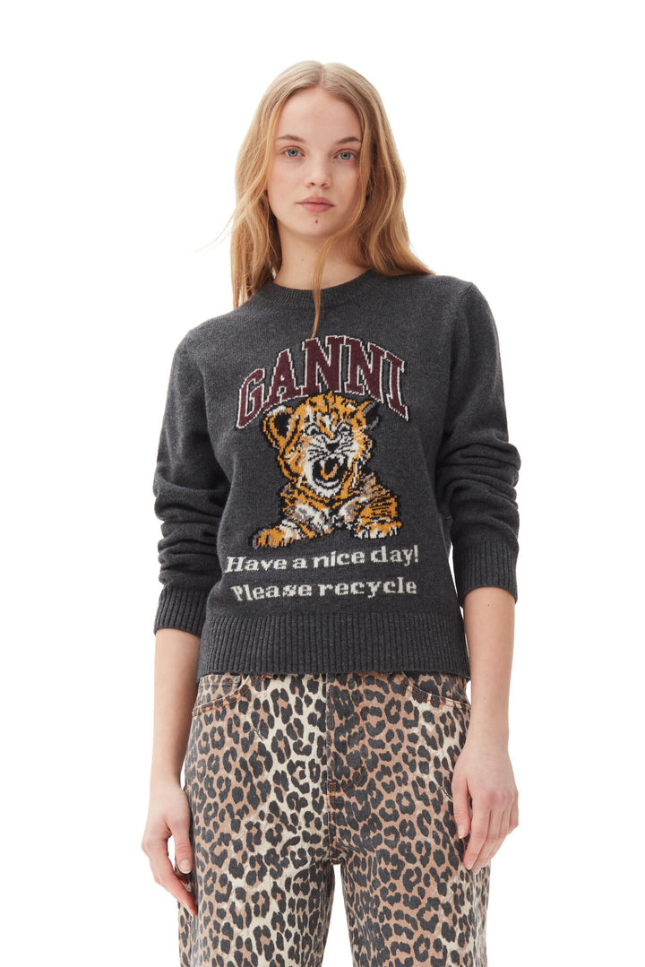 GRAPHIC WOOL MIX TIGER CREWNECK GRAY QUILL