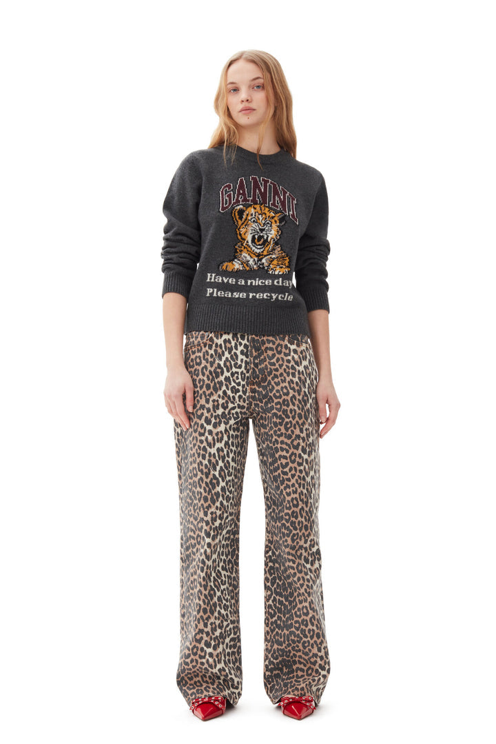 GRAPHIC WOOL MIX TIGER CREWNECK GRAY QUILL