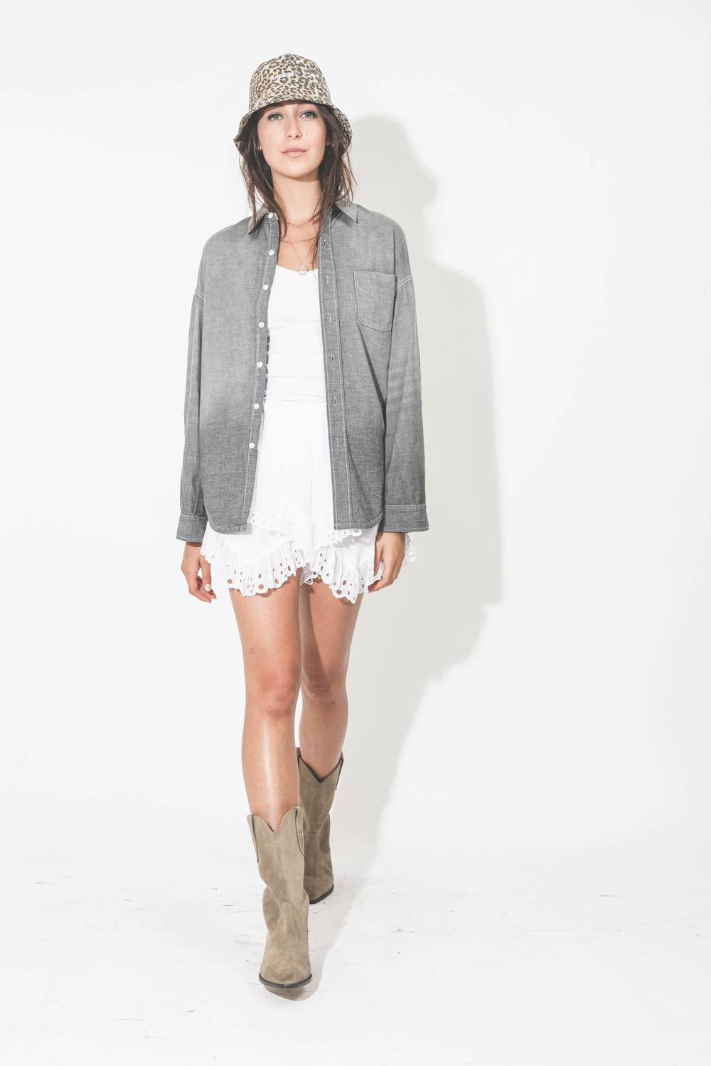 L/S BOXY BUTTON-UP SHIRT VINTAGE BLACK CHAMBRAY