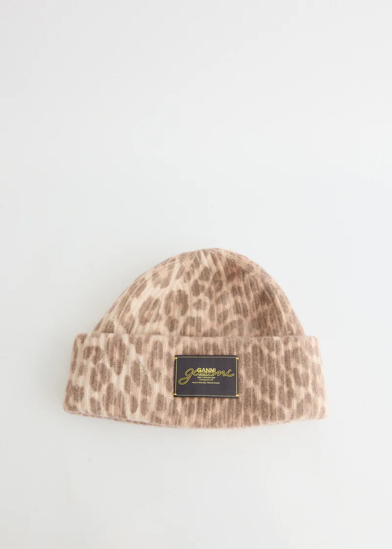 GRAPHIC WOOL MIX PRINTED LEOPARD BEANIE LEOPARD