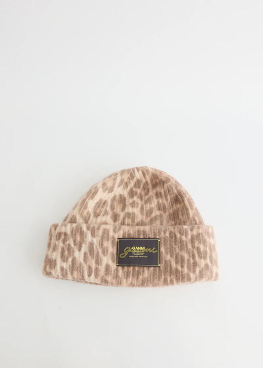 GRAPHIC WOOL MIX PRINTED LEOPARD BEANIE LEOPARD