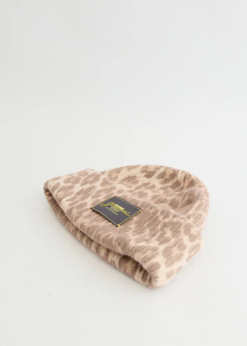 GRAPHIC WOOL MIX PRINTED LEOPARD BEANIE LEOPARD