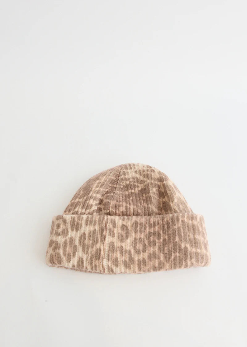 GRAPHIC WOOL MIX PRINTED LEOPARD BEANIE LEOPARD