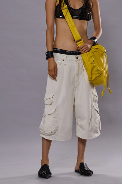 BERMUDA CARGO SHORT WHITE SLUBBY TWILL