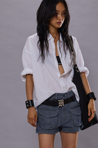 Drop-neck Oxford Shirt White