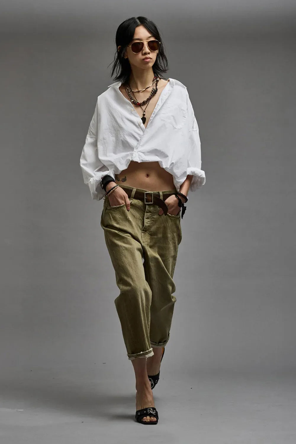 TAILORED DROP JEAN MOSS GREEN