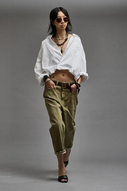 TAILORED DROP JEAN MOSS GREEN