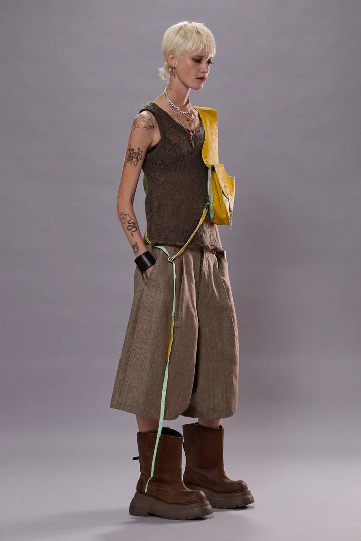 JUMBO TAILORED SHORT BROWN WINDOWPANE PLAID