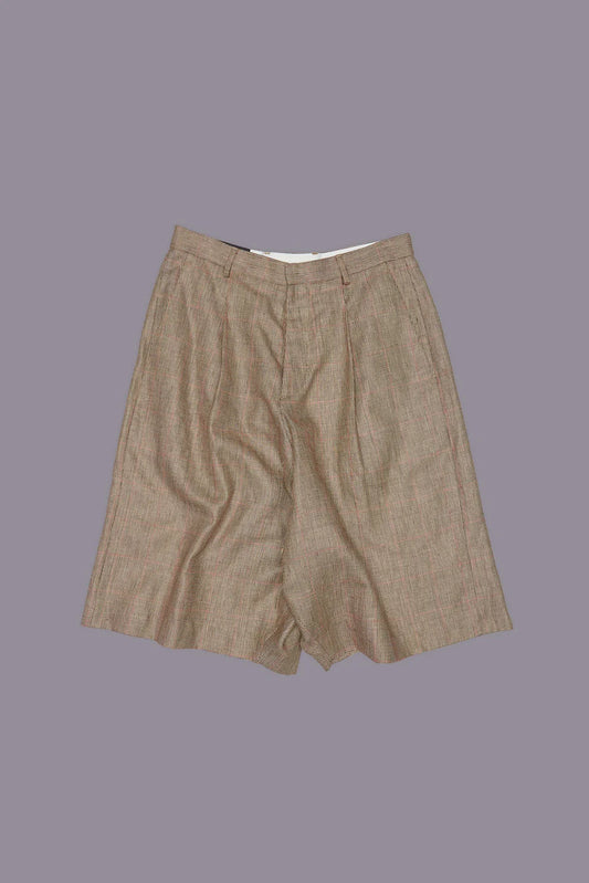 JUMBO TAILORED SHORT BROWN WINDOWPANE PLAID