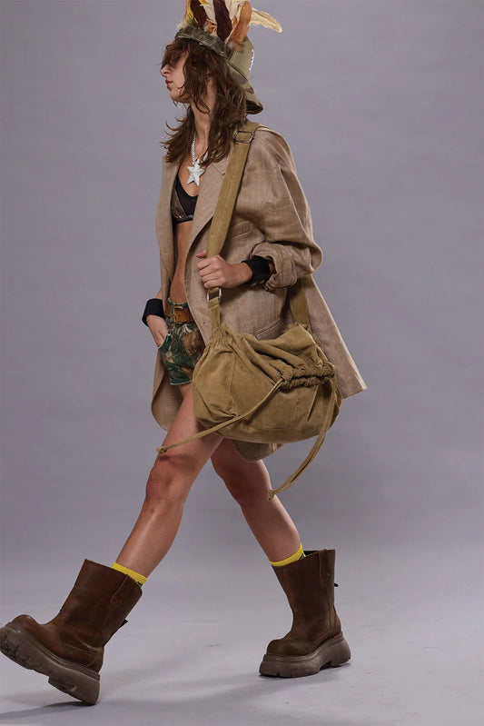 OVERSIZED RAGGED BLAZER BROWN HERRINGBONE