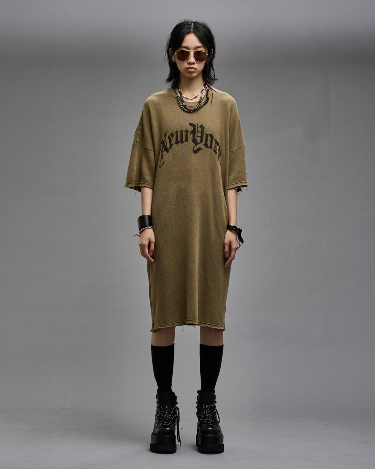ELONGATED TSHIRT DRESS LT OLIVE