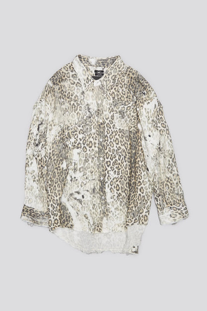 SHREDDED SEAM DROP NECK SHIRT BLEACHED LEOPARD